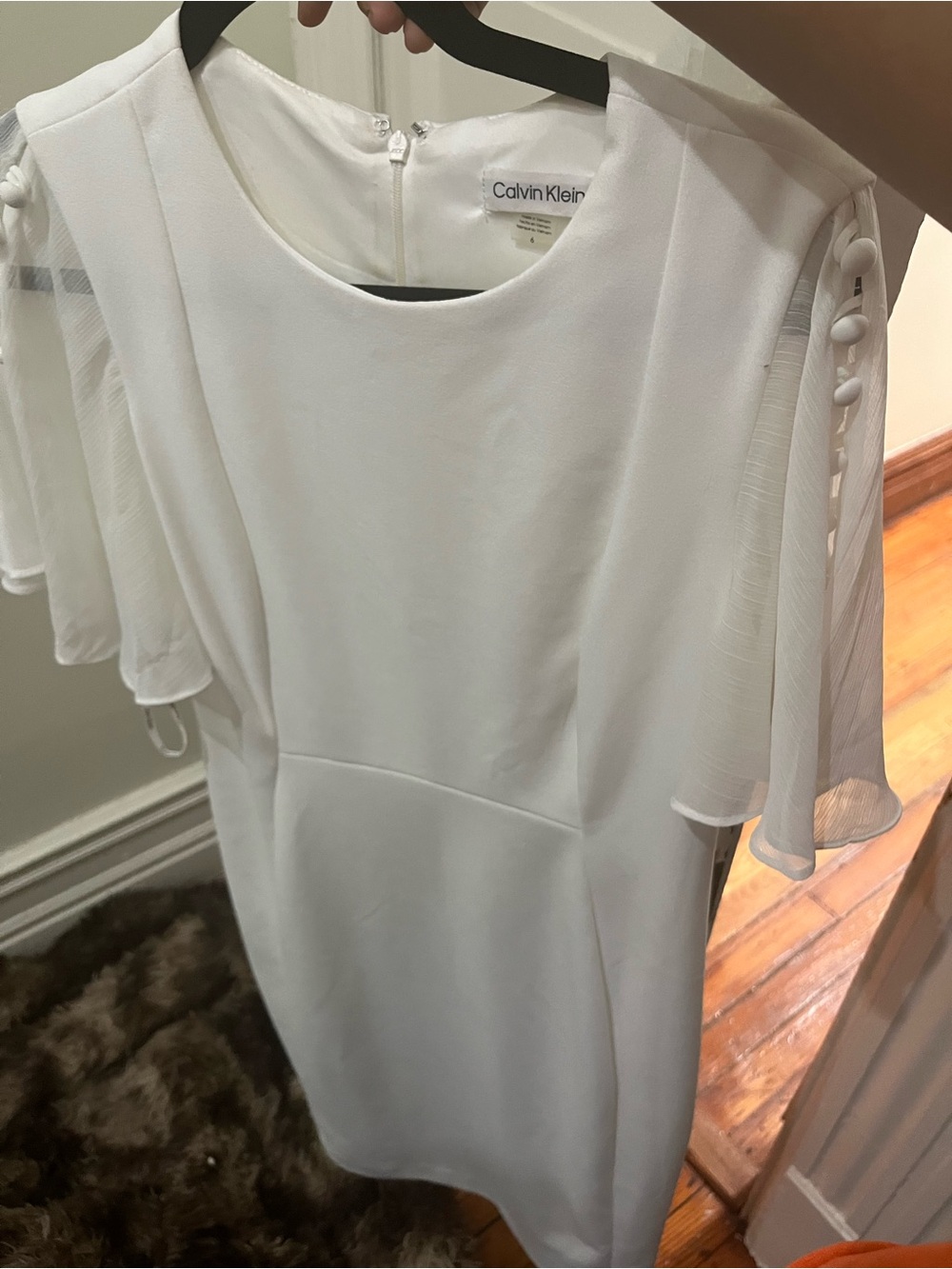 Calvin Klein White Mini Dress with Flutter Sleeves